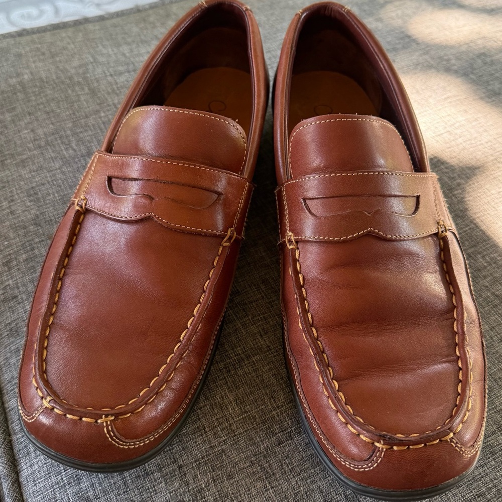 Cole Haan Men 10.5 Shoes Penny Loafers Driving Slip On Moc Toe Cognac C06860